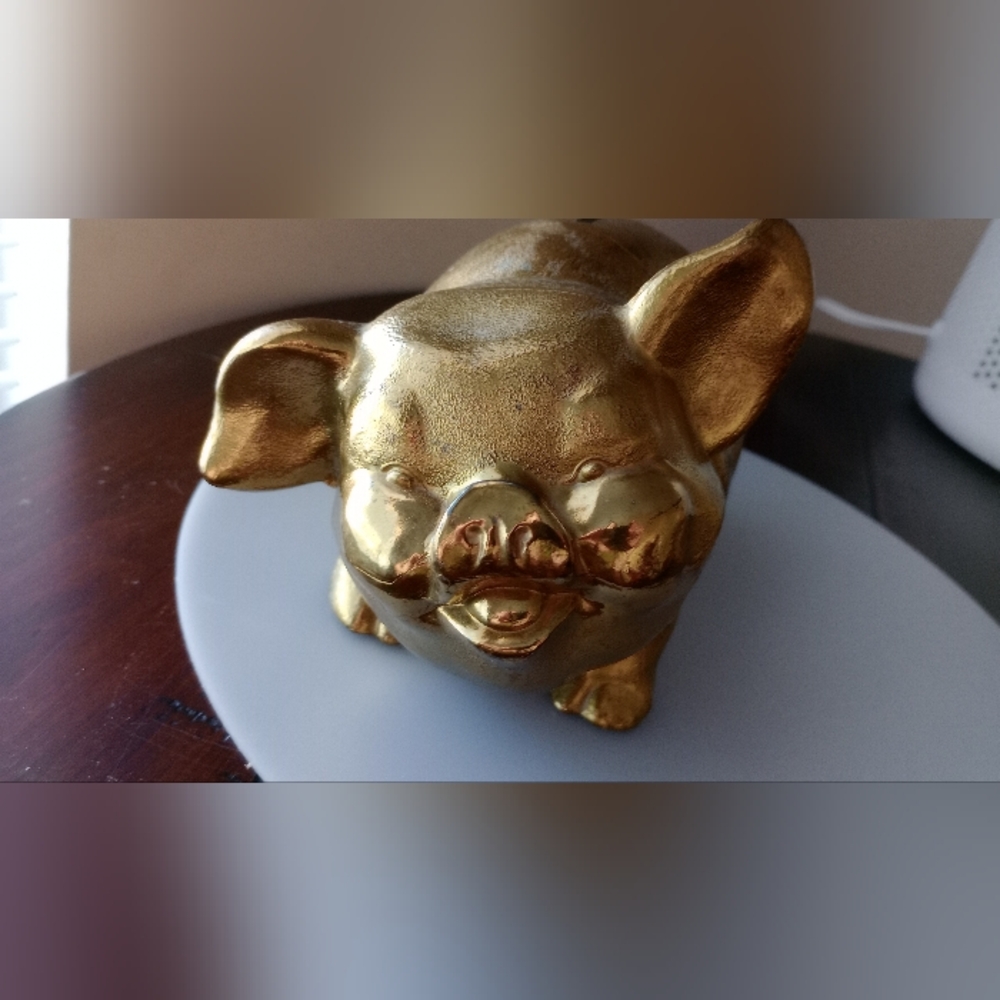 Vintage Metal Gold Piggy Bank